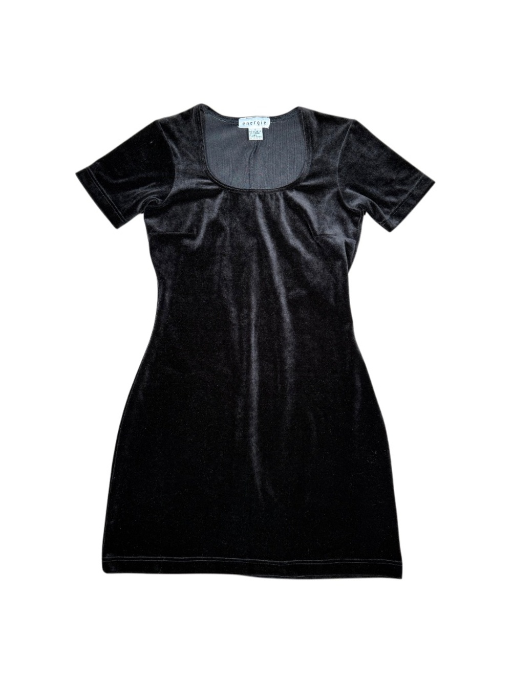 Black Velvet 90s Vintage Goth Grunge Girl Cap Sleeve Square Neck Mini Dress